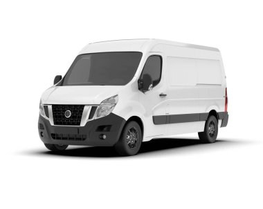 Beyaz kargo aracı arka planda izole edilmiş. 3d görüntüleme - illüstrasyon