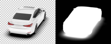 Otomobil modellerinin 3D çizimi, geri ve beyaz şeffaf arkaplan üzerine modern araba  