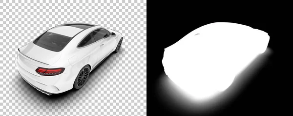 白色现代轿车背景透明 3D渲染的汽车模型说明 — 图库照片