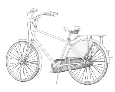 Black and white illustration of classic bike