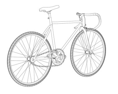 Black and white illustration of classic bike