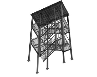 Fire escape stairs isolated on white background