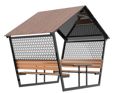 Stylish garden roof with seats, outdoor veranda