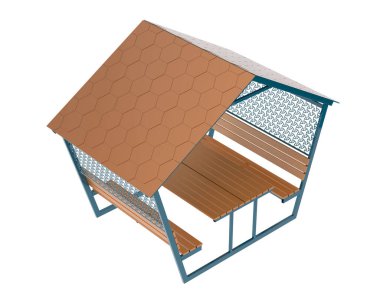 Stylish garden roof with seats, outdoor veranda