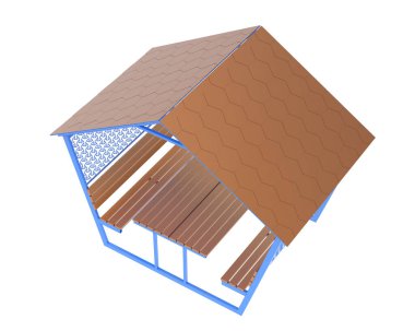 Stylish garden roof with seats, outdoor veranda