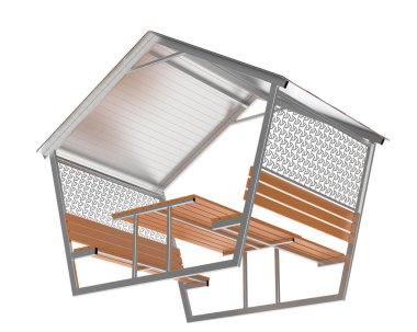 Stylish garden roof with seats, outdoor veranda