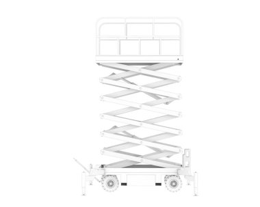 Hydraulic scissors lift isolated on a white background. 3 d illustration