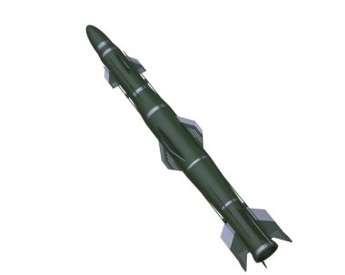 Beyaz arkaplanda bir füzenin 3 boyutlu canlandırması