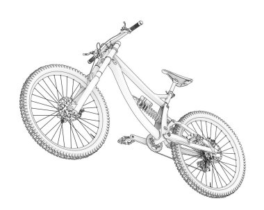 Black and white illustration of mountain bike