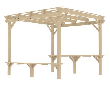 Pergola çatısının 3 boyutlu modeli. Bina inşaatının grafik illüstrasyonu 