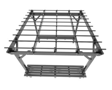 Pergola çatısının 3 boyutlu modeli. Bina inşaatının grafik illüstrasyonu 