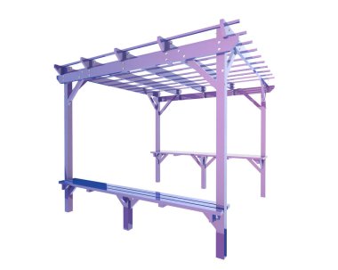 Pergola çatısının 3 boyutlu modeli. Bina inşaatının grafik illüstrasyonu 