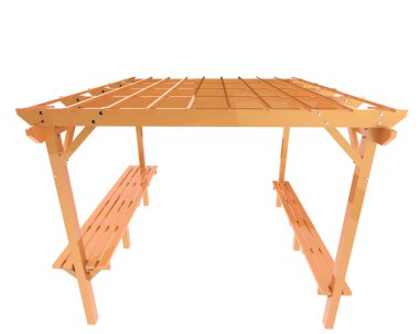 Pergola çatısının 3 boyutlu modeli. Bina inşaatının grafik illüstrasyonu 