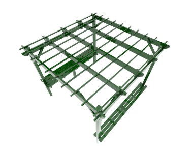 Pergola çatısının 3 boyutlu modeli. Bina inşaatının grafik illüstrasyonu 
