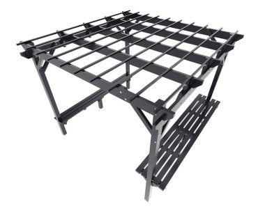 Pergola çatısının 3 boyutlu modeli. Bina inşaatının grafik illüstrasyonu 