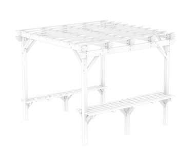 Pergola çatısının 3 boyutlu modeli. Bina inşaatının grafik illüstrasyonu 