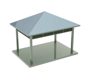 Pergola çatısının 3 boyutlu modeli. Bina inşaatının grafik illüstrasyonu 