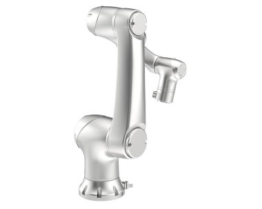 Beyazda izole edilmiş gelecekçi robot kolunun 3D çizimi 