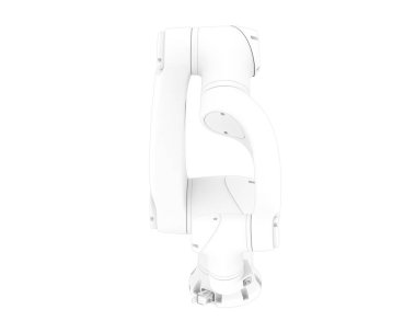 Beyazda izole edilmiş gelecekçi robot kolunun 3D çizimi 