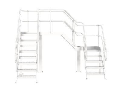 Stairs with platform isolated over white background, illustration