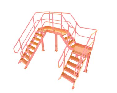 Stairs with platform isolated over white background, illustration