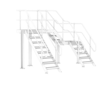 Stairs with platform isolated over white background, illustration