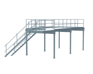 Stairs with platform isolated over white background, illustration