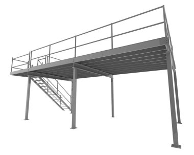 Stairs with platform isolated over white background, illustration