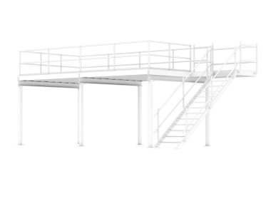 Stairs with platform isolated over white background, illustration