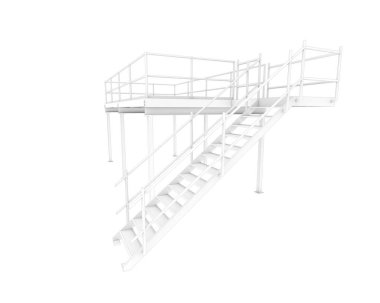 Stairs with platform isolated over white background, illustration