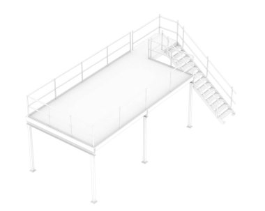 Stairs with platform isolated over white background, illustration