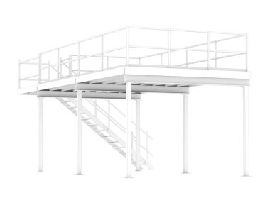 Stairs with platform isolated over white background, illustration
