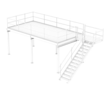 Stairs with platform isolated over white background, illustration