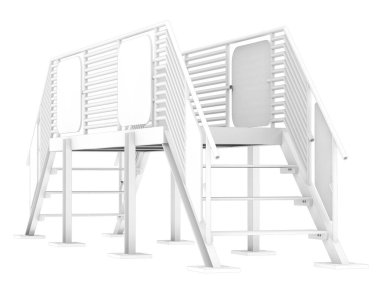 Stairs with platform isolated over white background, illustration