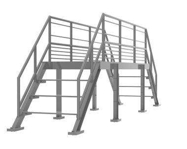 Stairs with platform isolated over white background, illustration