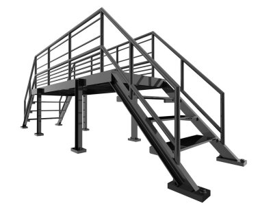 Stairs with platform isolated over white background, illustration