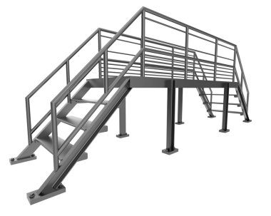 Stairs with platform isolated over white background, illustration