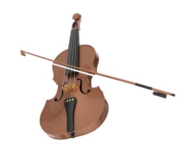 Beyaz zemin üzerinde izole ahşap keman