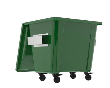green garbage bin isolated on a white background. 3d illustration