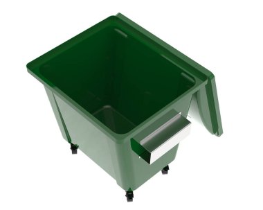 green garbage bin isolated on a white background. 3d illustration
