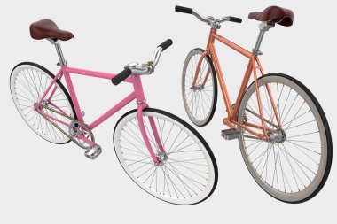 two fixie bicycles isolated on white background 