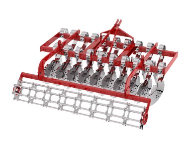Tarım ekipmanları beyaz arka planda izole edilmiş. 3d görüntüleme - illüstrasyon