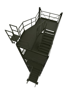 Arka planda endüstriyel dış merdiven yakın çekim sahnesi var. Büyük yayınlar ya da baskılar için ideal. 3d görüntüleme - illüstrasyon