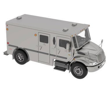  Beyaz arka planda zırhlı araç. 3d resimleme