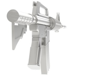 Arka planda makineli tüfek var. 3d görüntüleme - illüstrasyon