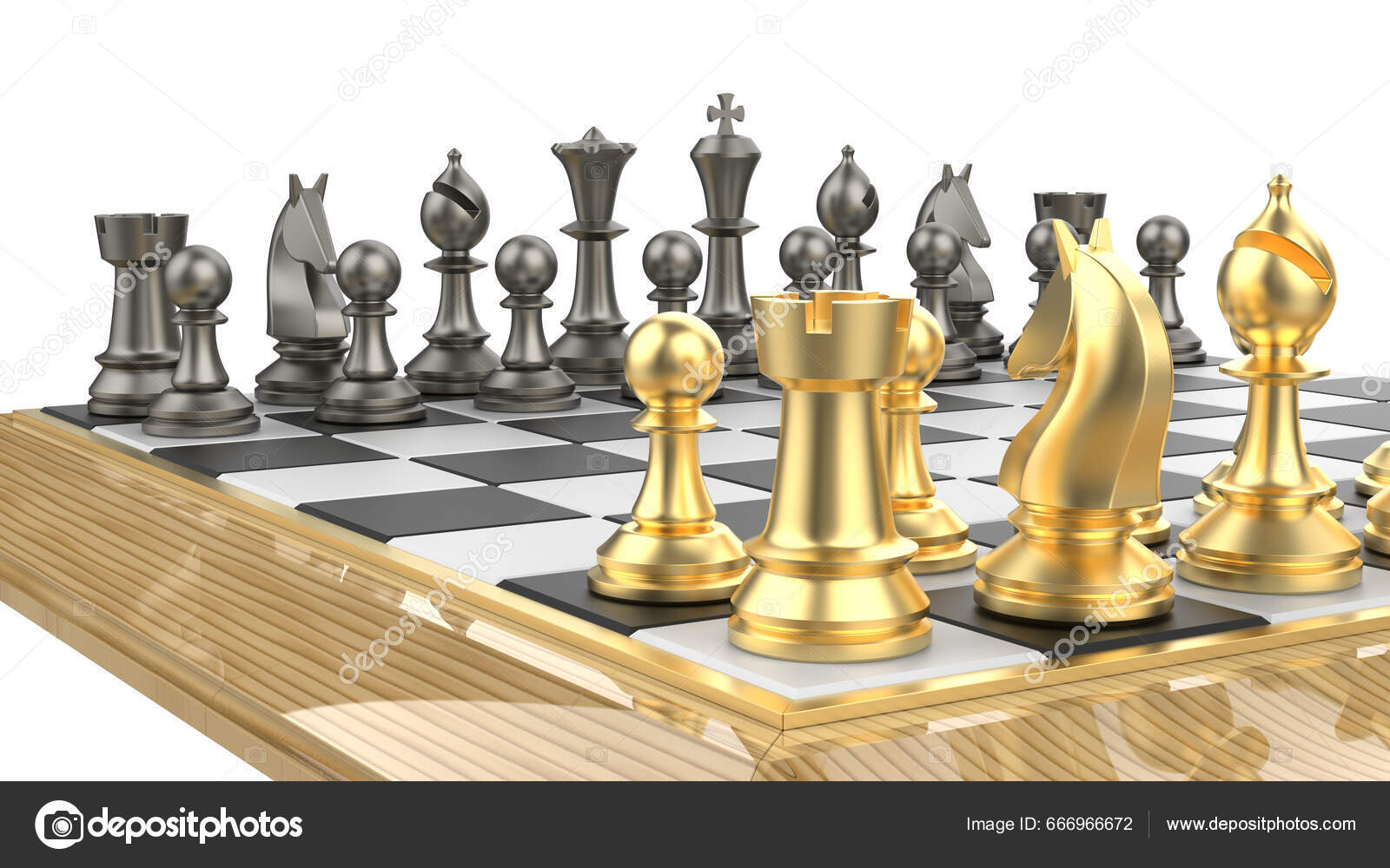 Tabuleiro de Jogo de Xadrez 3d Render isolado fundo branco vista lateral  Stock Illustration
