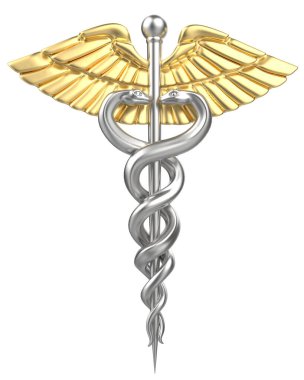 Caduceus. Arka planda tıbbi sembol izole edilmiş. Büyük yayınlar ya da baskılar için ideal. 3d görüntüleme - illüstrasyon