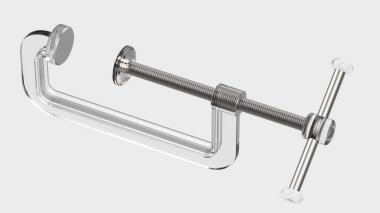 Metal iş parçası, C-klemp aracı beyaz üzerine izole 