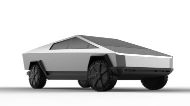 Beyaz arka planda izole edilmiş şık ve minimal siber kamyon