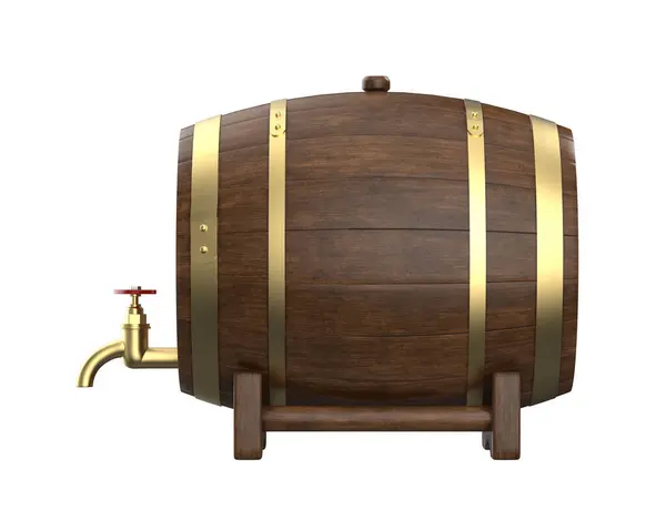 白で分離されたビールと木製の樽 — ストック写真